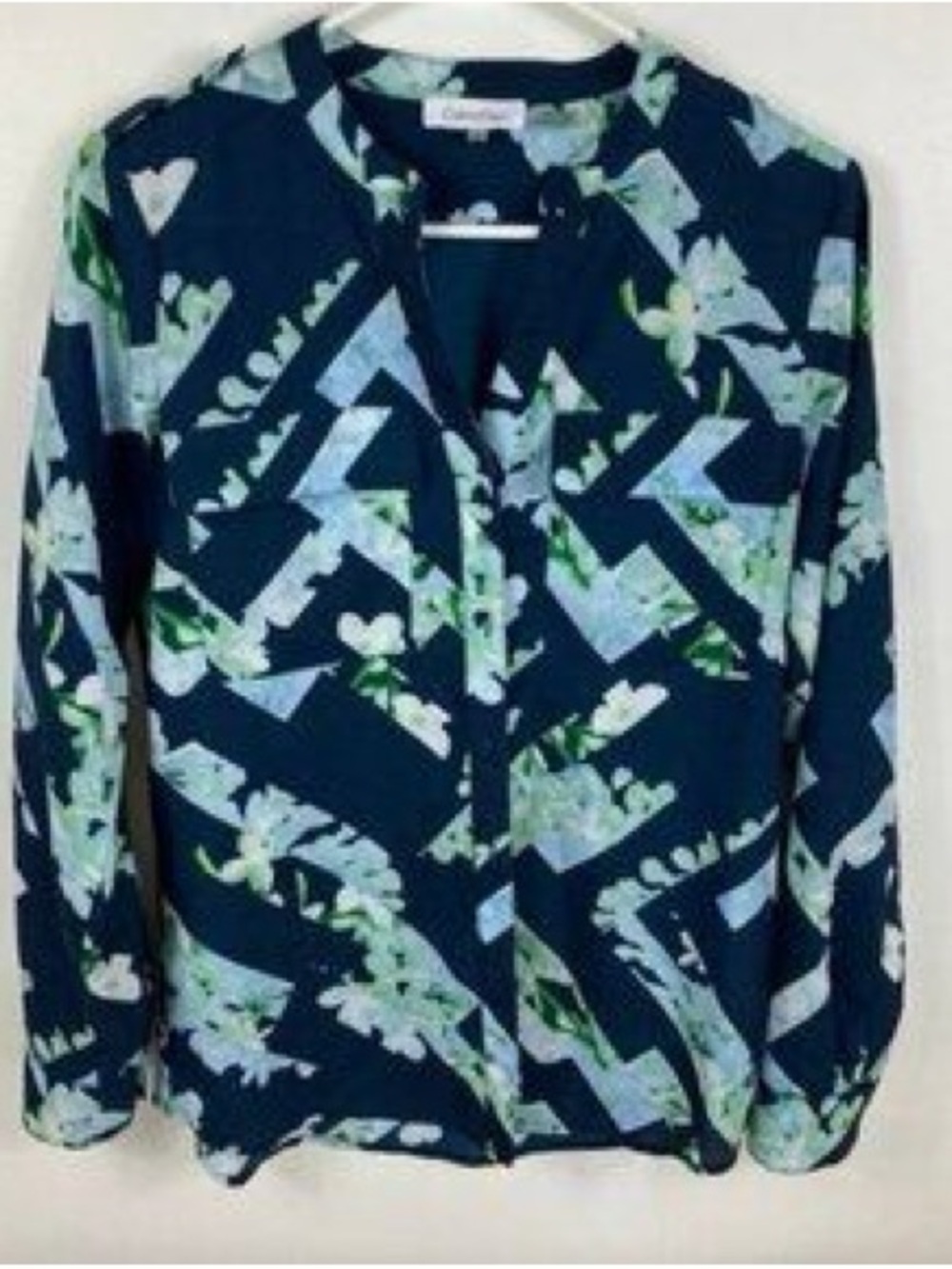Calvin Klein Black Button-Front Floral-Print Blouse